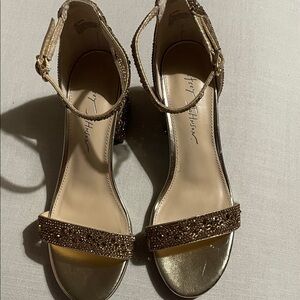 Betsey Johnson Gold Crystal-Strap Ankle Heels